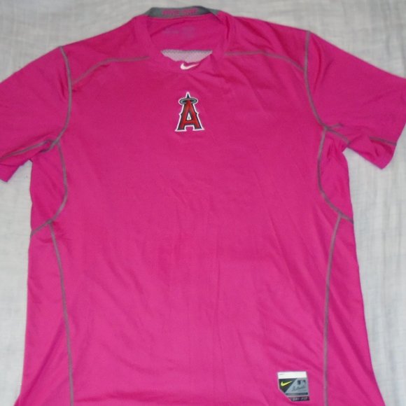 Nike Pro MLB Hypercool Breast Cancer Pink Los Angeles Angels Dri-Fit Shirt 2XL - Picture 1 of 3